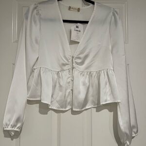Altar'd State White Puff Sleeve Peplum Blouse